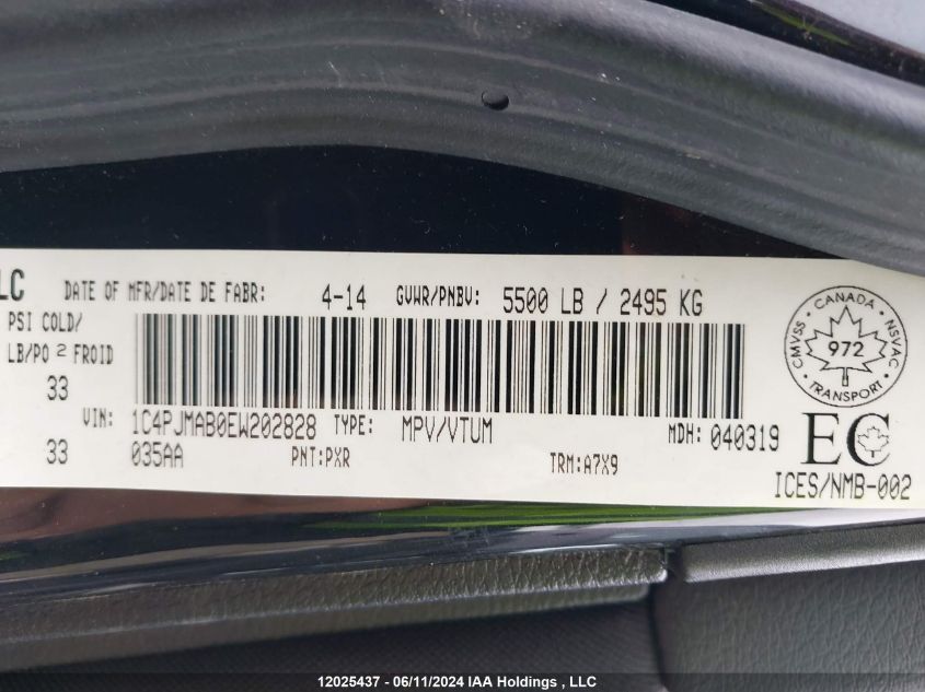 2014 Jeep Cherokee Sport VIN: 1C4PJMAB0EW202828 Lot: 12025437