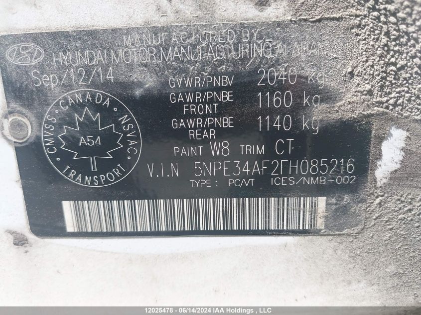 2015 Hyundai Sonata Sport/Limited VIN: 5NPE34AF2FH085216 Lot: 12025478