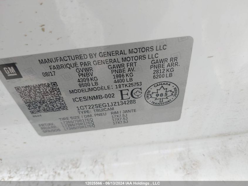 2018 GMC Sierra 2500Hd VIN: 1GT22SEG1JZ134288 Lot: 12025566
