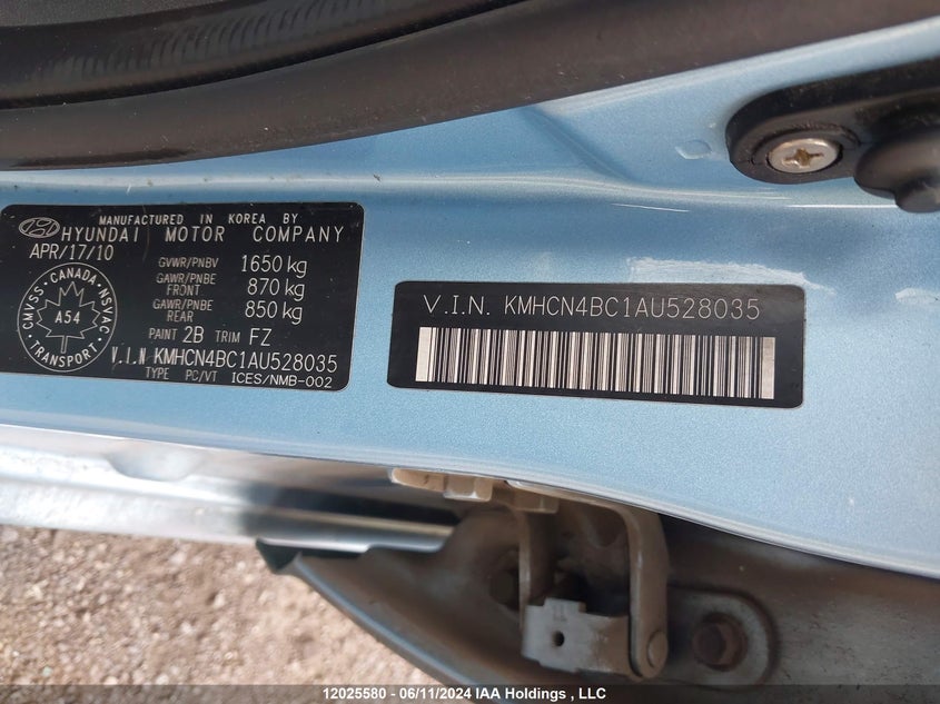 2010 Hyundai Accent VIN: KMHCN4BC1AU528035 Lot: 12025580