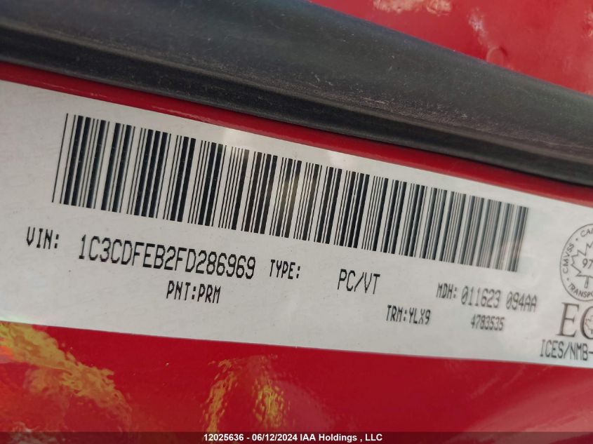 2015 Dodge Dart Gt VIN: 1C3CDFEB2FD286969 Lot: 12025636