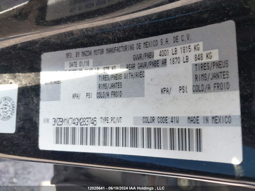 2016 Mazda Mazda3 VIN: 3MZBM1K74GM283746 Lot: 12025641