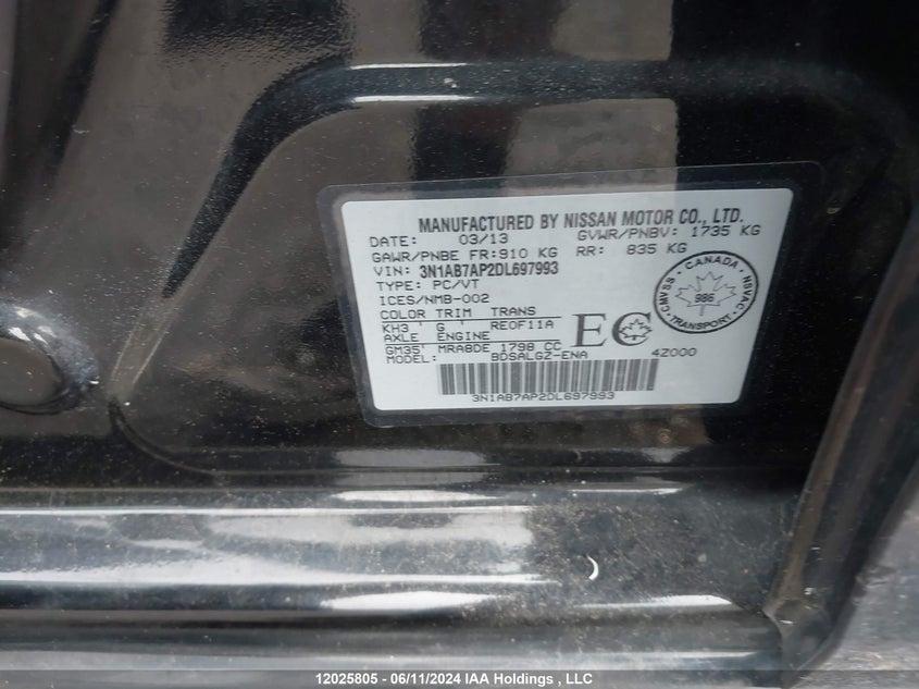 2013 Nissan Sentra VIN: 3N1AB7AP2DL697993 Lot: 12025805