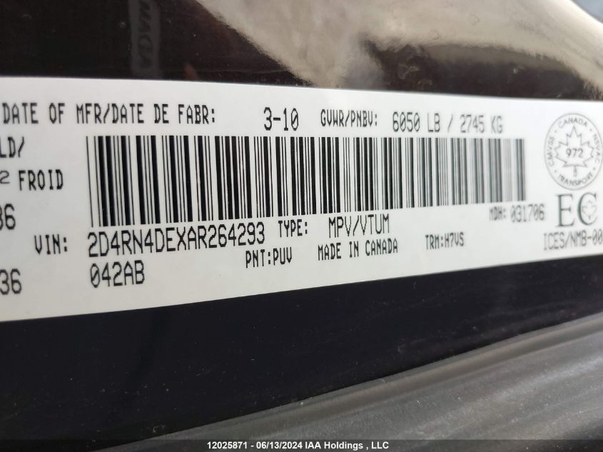 2010 Dodge Grand Caravan Se VIN: 2D4RN4DEXAR264293 Lot: 12025871