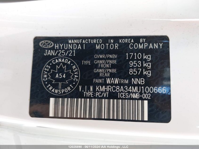 2021 Hyundai Venue Sel/Denim VIN: KMHRC8A34MU100666 Lot: 12025890