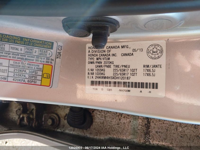 2013 Honda Cr-V Ex VIN: 2HKRM4H5XDH120187 Lot: 12025903