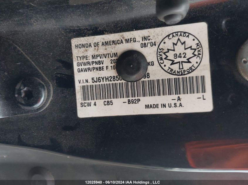 2004 Honda Element VIN: 5J6YH28504L800898 Lot: 12025940