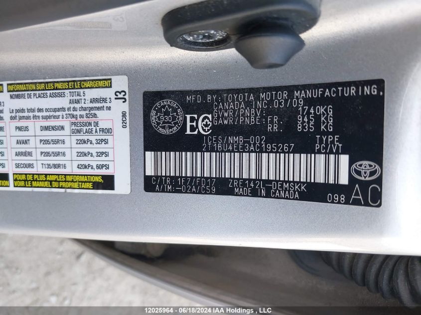 2010 Toyota Corolla S/Le/Xle VIN: 2T1BU4EE3AC195267 Lot: 12025964