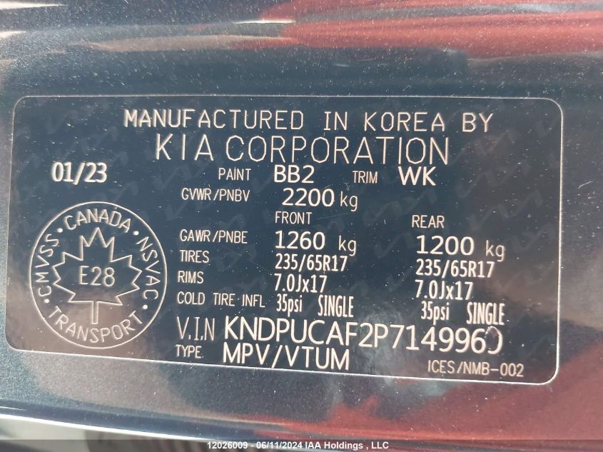 2023 Kia Sportage VIN: KNDPUCAF2P7149969 Lot: 12026009