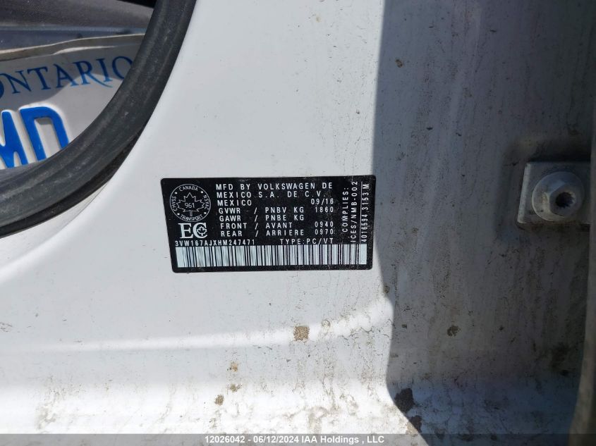 2017 Volkswagen Jetta Sedan VIN: 3VW167AJXHM247471 Lot: 12026042