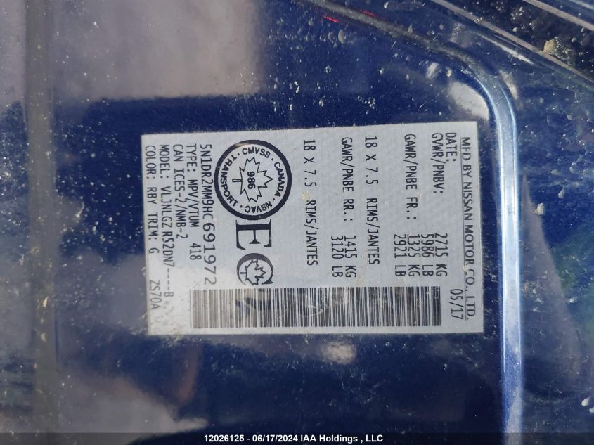 2017 Nissan Pathfinder VIN: 5N1DR2MM9HC691972 Lot: 12026125