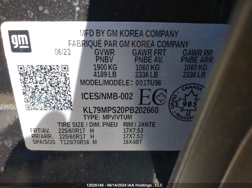 2023 Chevrolet Trailblazer VIN: KL79MPS20PB202660 Lot: 12026148