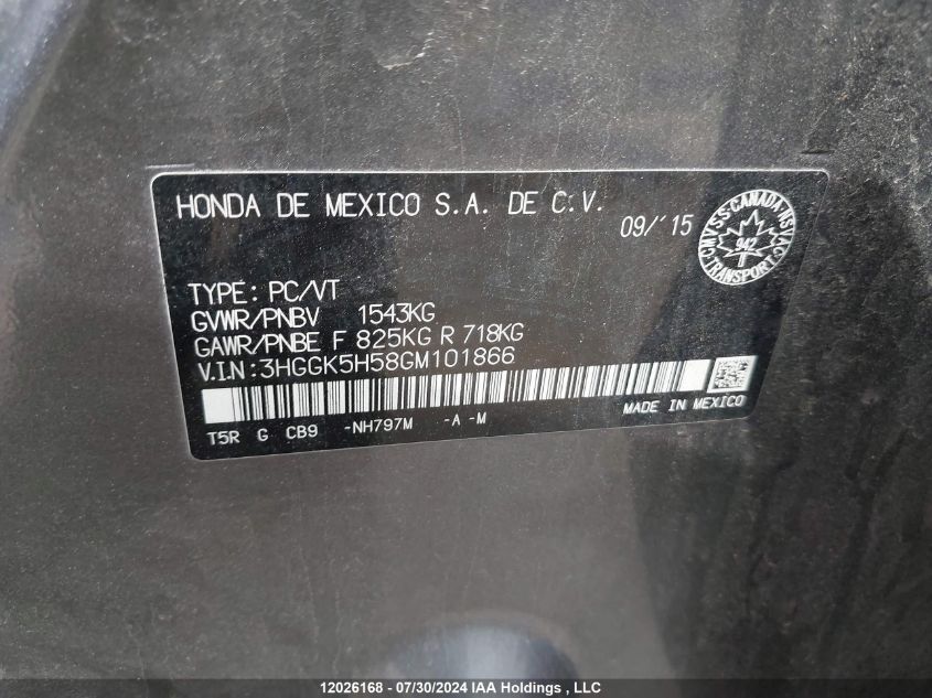 2016 Honda Fit VIN: 3HGGK5H58GM101866 Lot: 12026168