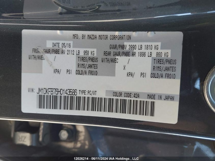 2017 Mazda Cx-3 VIN: JM1DKFB76H0143586 Lot: 12026214