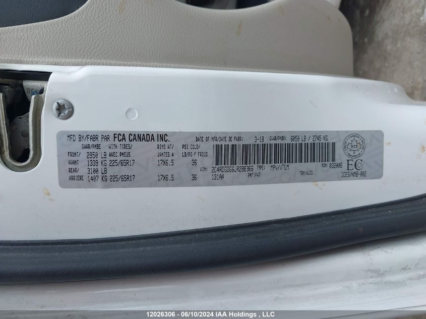 2018 Dodge Grand Caravan Crew VIN: 2C4RDGDG6JR288366 Lot: 12026306