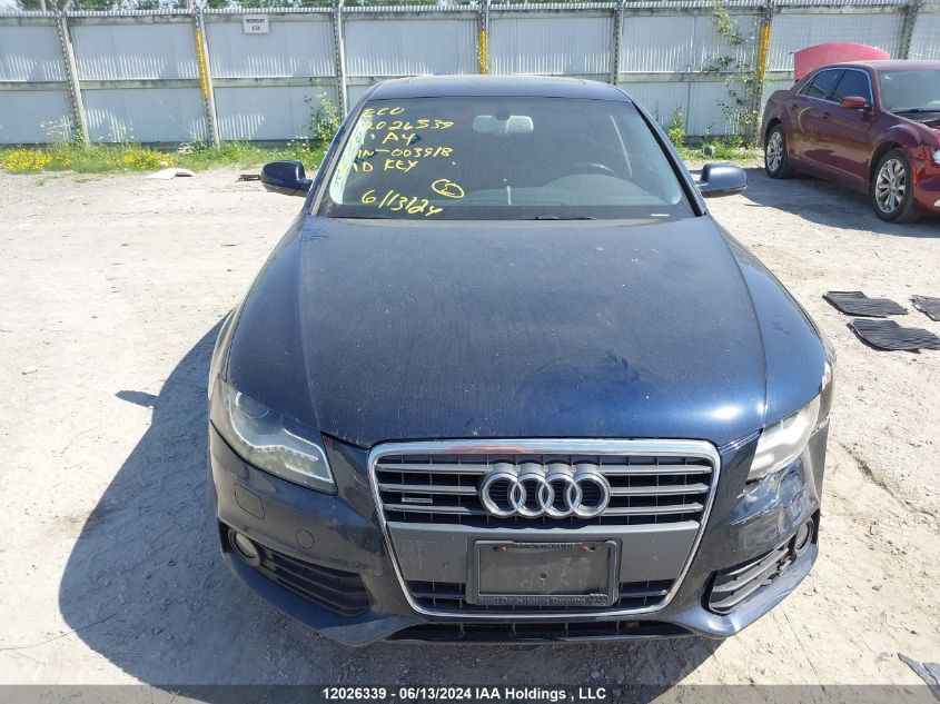 2011 Audi A4 VIN: WAUFFCFL4BN003918 Lot: 12026339