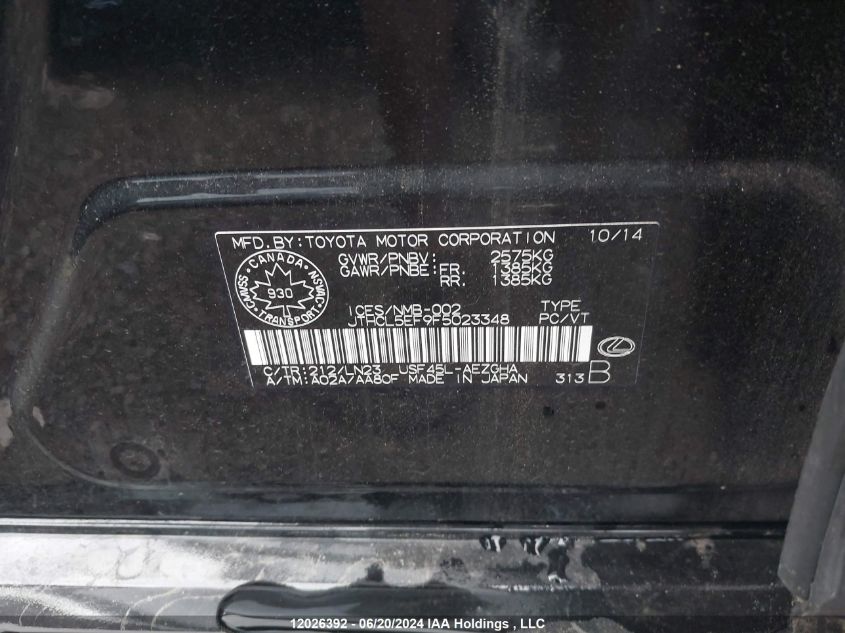 2015 Lexus Ls 460 VIN: JTHCL5EF9F5023348 Lot: 12026392