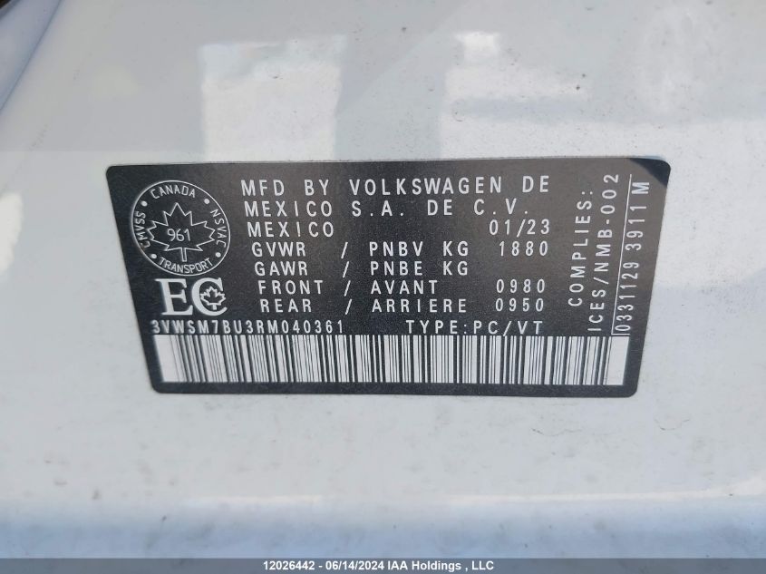 2024 Volkswagen Jetta VIN: 3VWSM7BU3RM040361 Lot: 12026442