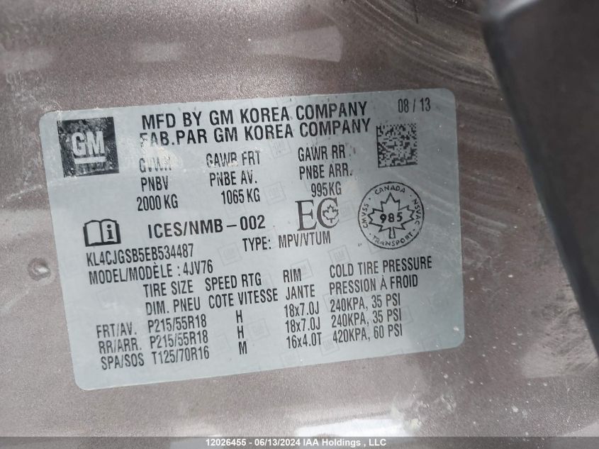 2014 Buick Encore VIN: KL4CJGSB5EB534487 Lot: 12026455