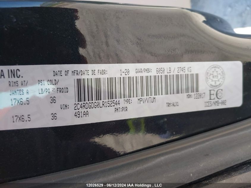 2020 Dodge Grand Caravan Crew VIN: 2C4RDGDG0LR152544 Lot: 12026529