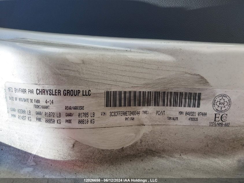 2014 Fiat 500 Lounge VIN: 3C3CFFER0ET249144 Lot: 12026658