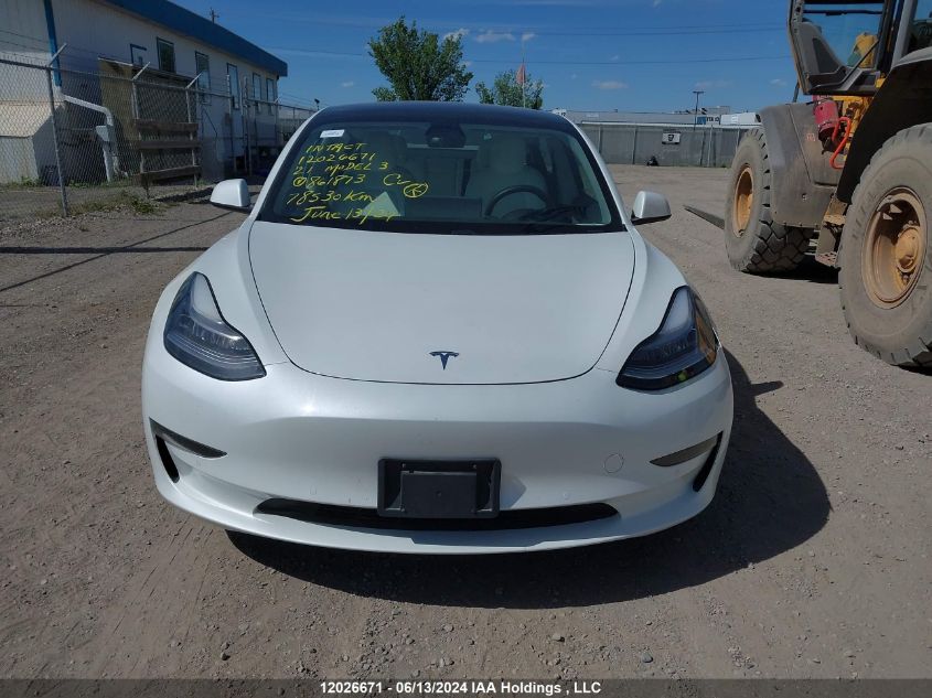 2021 Tesla Model 3 VIN: 5YJ3E1EA4MF861873 Lot: 12026671