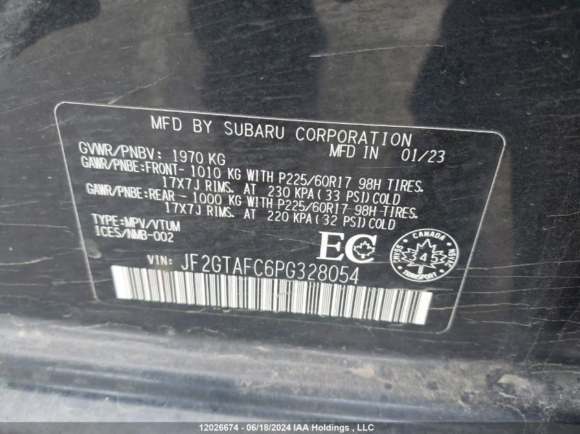 2023 Subaru Crosstrek VIN: JF2GTAFC6PG328054 Lot: 12026674