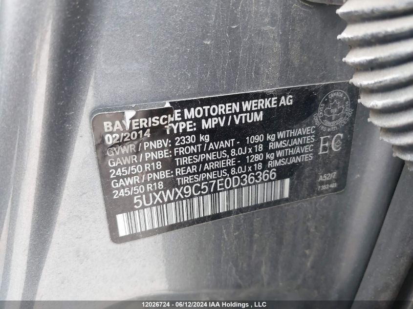 2014 BMW X3 xDrive28I VIN: 5UXWX9C57E0D36366 Lot: 12026724