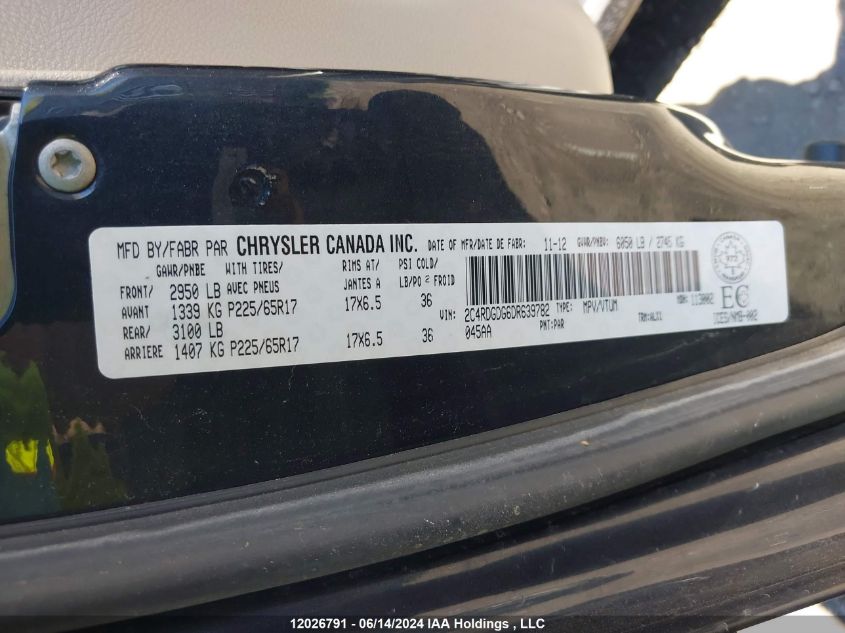 2013 Dodge Grand Caravan Crew VIN: 2C4RDGDG6DR639782 Lot: 12026791