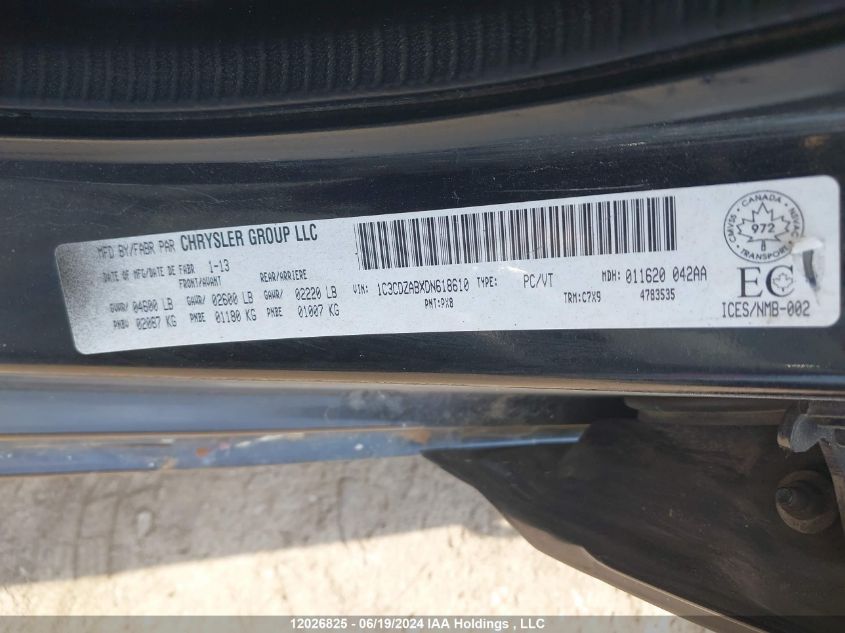 2013 Dodge Avenger VIN: 1C3CDZABXDN618610 Lot: 12026825