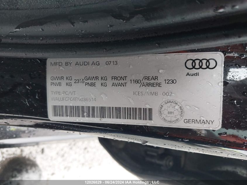 2014 Audi A6 VIN: WAUJFCFC4EN036514 Lot: 12026829