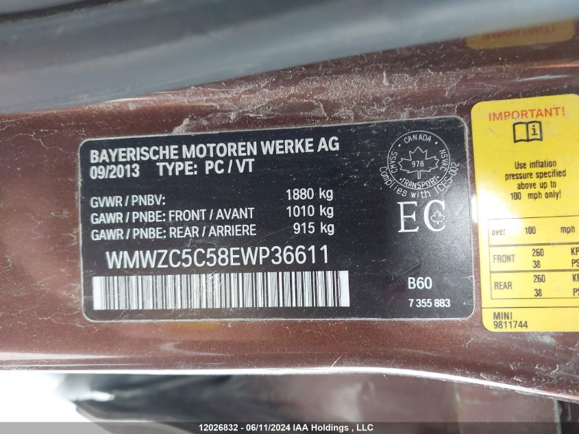 2014 Mini Cooper Countryman VIN: WMWZC5C58EWP36611 Lot: 12026832