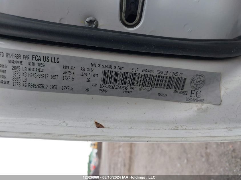 2018 Jeep Cherokee Trailhawk VIN: 1C4PJMBX2JD517646 Lot: 12026860