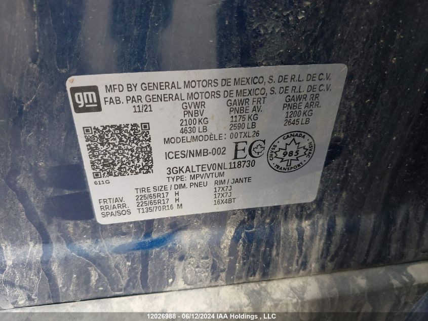 2022 GMC Terrain VIN: 3GKALTEV0NL118730 Lot: 12026988