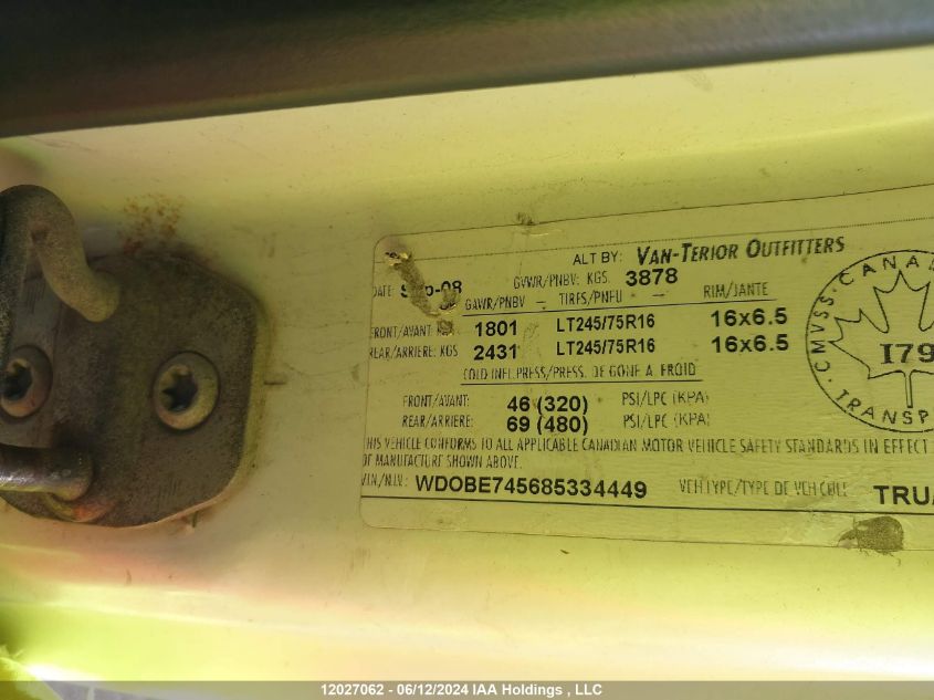 2008 Mercedes-Benz Sprinter VIN: WD0BE745685334449 Lot: 12027062