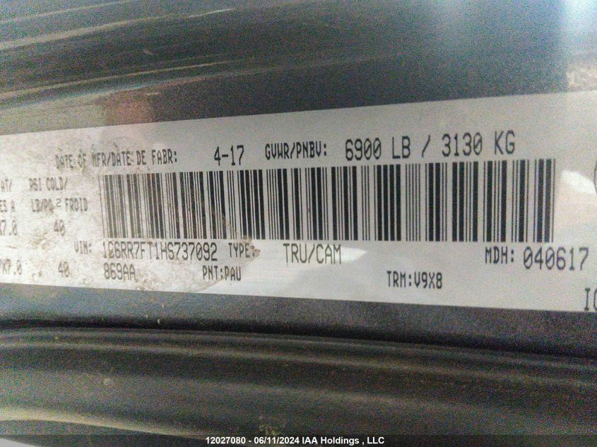 2017 Ram 1500 St VIN: 1C6RR7FT1HS737092 Lot: 12027080