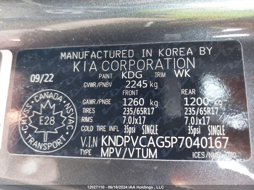 2023 Kia Sportage Ex VIN: KNDPVCAG5P7040167 Lot: 12027110