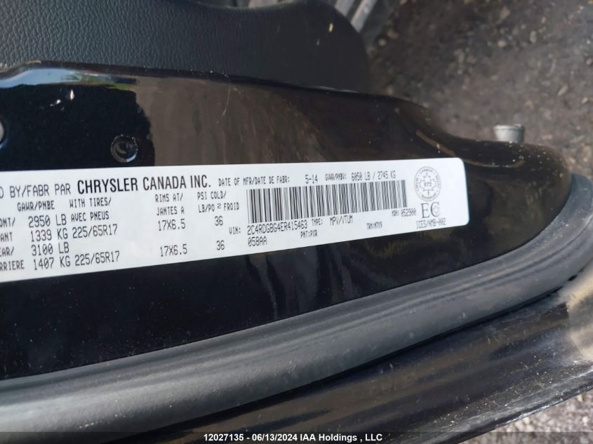 2014 Dodge Grand Caravan Se/Sxt VIN: 2C4RDGBG4ER415463 Lot: 12027135