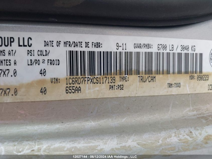 2012 Dodge Ram 1500 VIN: 1C6RD7FPXCS117139 Lot: 12027144