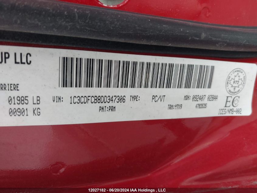 2013 Dodge Dart VIN: 1C3CDFCB8DD347306 Lot: 12027182