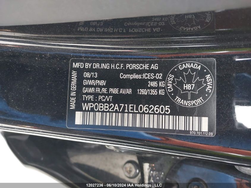 2014 Porsche Panamera 4S Executive VIN: WP0BB2A71EL062605 Lot: 12027236