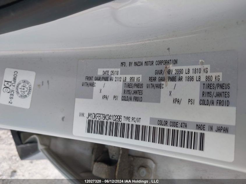 2019 Mazda Cx-3 VIN: JM1DKFB78K0410296 Lot: 12027320