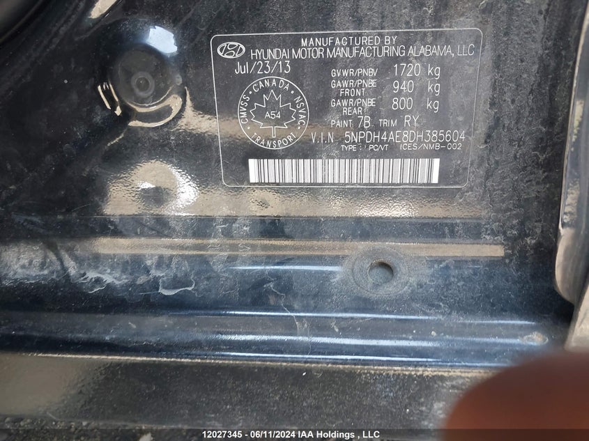 2013 Hyundai Elantra Gls/Limited VIN: 5NPDH4AE8DH385604 Lot: 12027345
