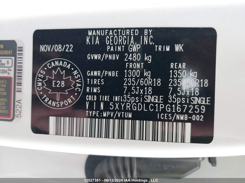 2023 Kia Sorento VIN: 5XYRGDLC1PG167259 Lot: 12027351