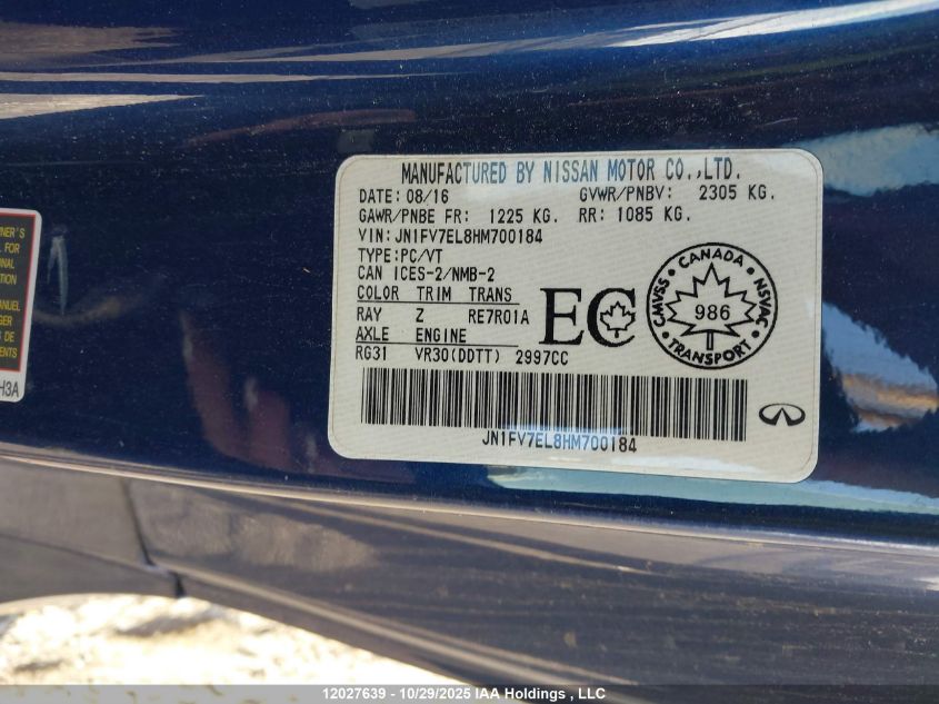 2017 Infiniti Q60 VIN: JN1FV7EL8HM700184 Lot: 12027639