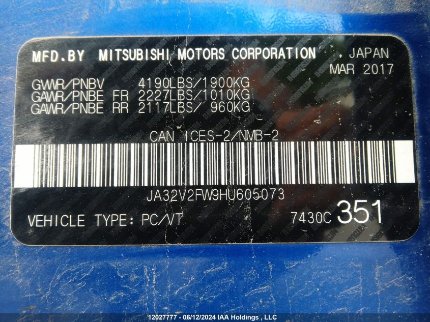 2017 Mitsubishi Lancer Es/Se/Sel VIN: JA32V2FW9HU605073 Lot: 12027777