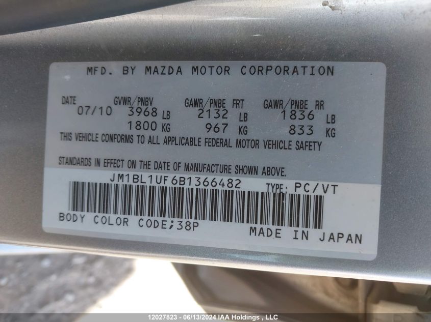 2011 Mazda Mazda3 VIN: JM1BL1UF6B1366482 Lot: 12027823