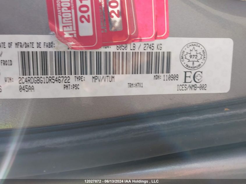 2013 Dodge Grand Caravan Se VIN: 2C4RDGBG1DR546722 Lot: 12027872