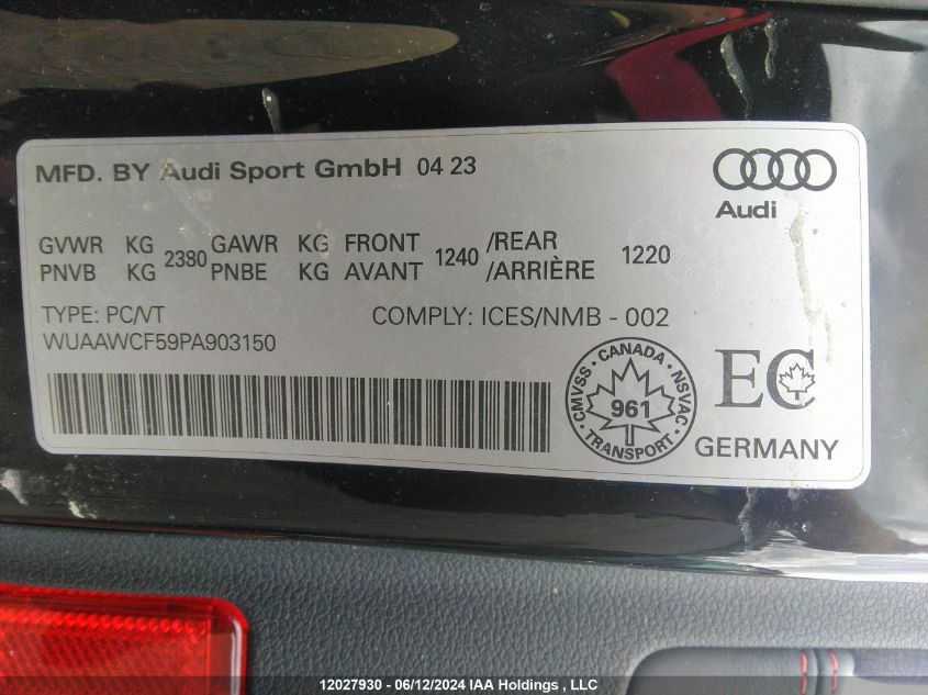 2023 Audi Rs5 VIN: WUAAWCF59PA903150 Lot: 12027930