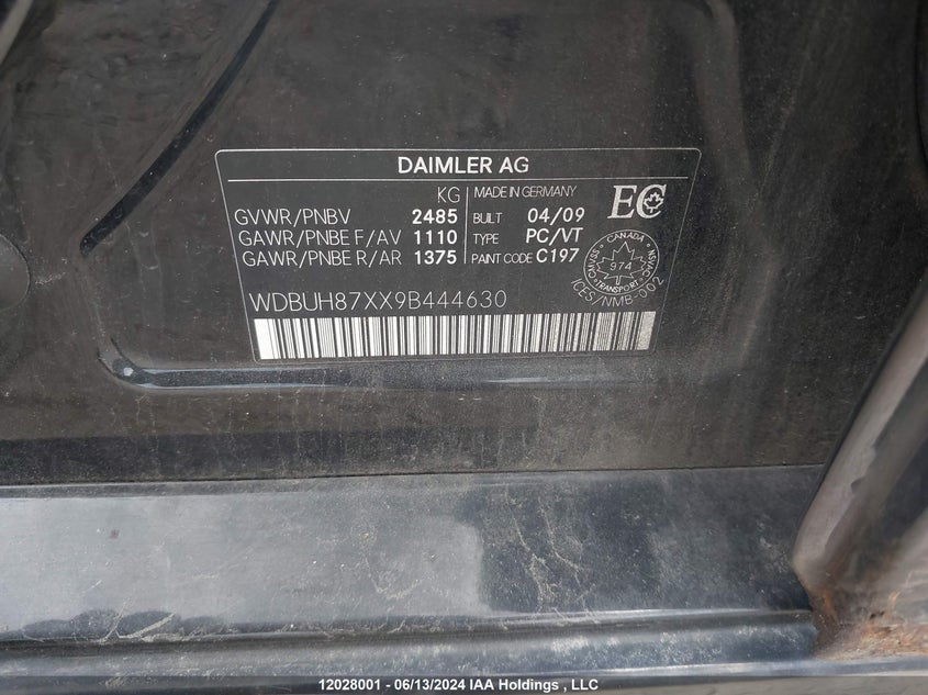 2009 Mercedes-Benz E-Class VIN: WDBUH87XX9B444630 Lot: 12028001
